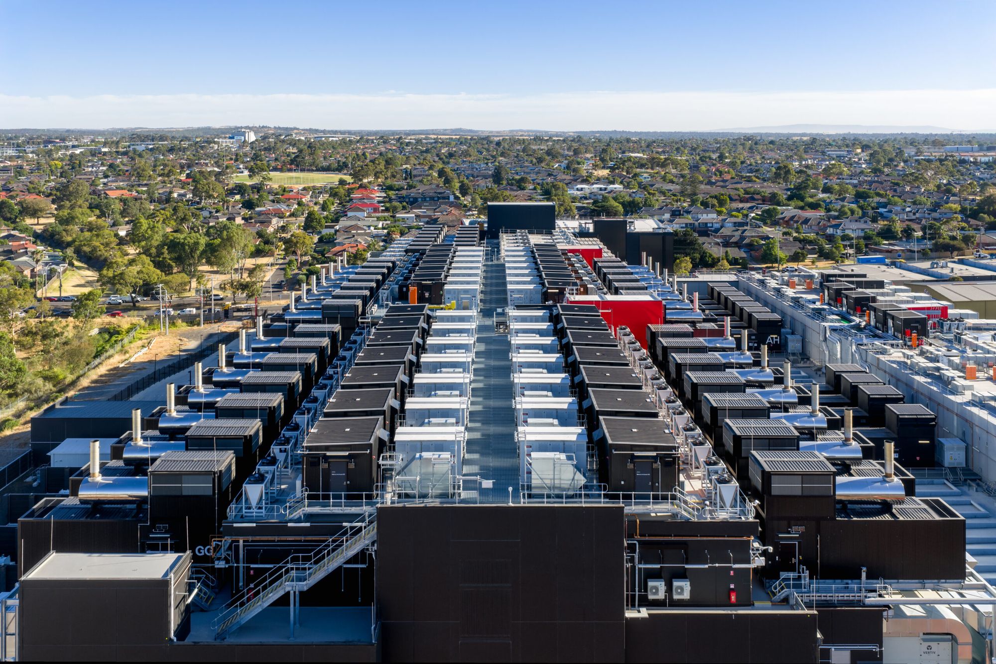 Data centre rooftop plant from the air